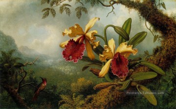 Orchidées et colibris ATC romantique fleur Martin Johnson Heade Peinture à l'huile